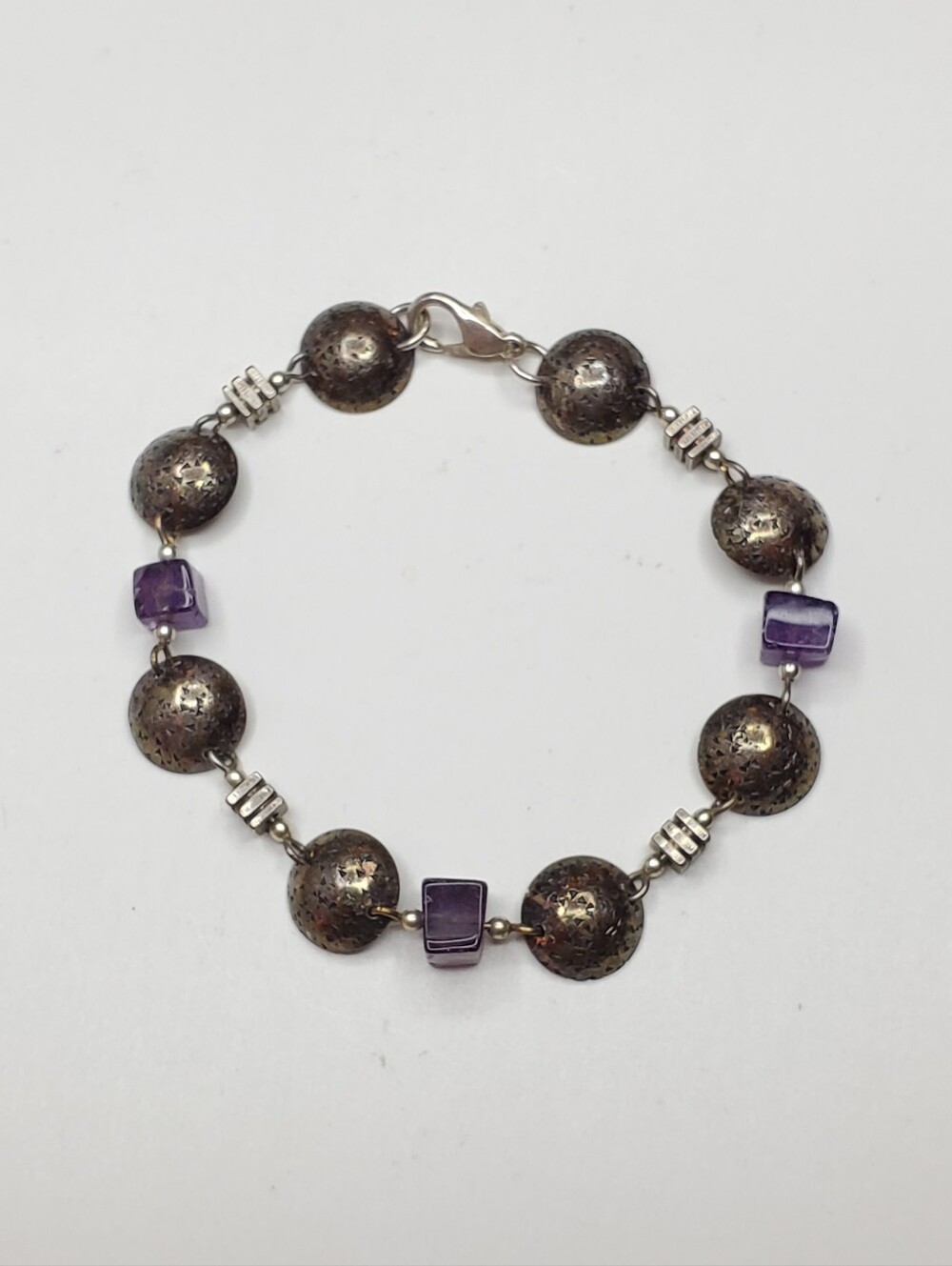 Vtg. Silver Plated Amethyst Bracelet
